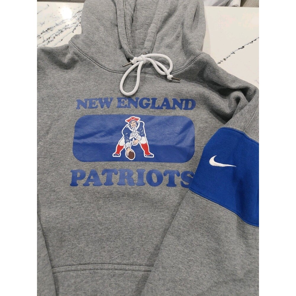 Vtg Logo Nike New England Patriots NFL Hoodie Pullover Sweatshirt Mens Grey XL
